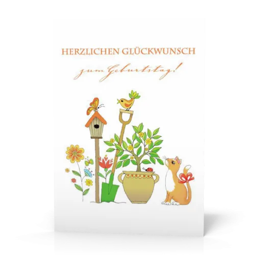 Doppelkarte Geb. Katze (grün) PG11