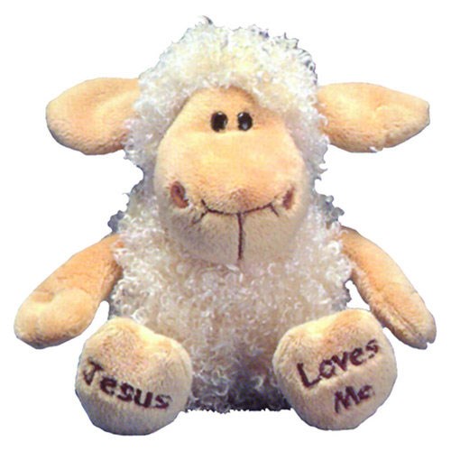 PETIT AGNEAU EN PELUCHE "JESUS LOVES ME"