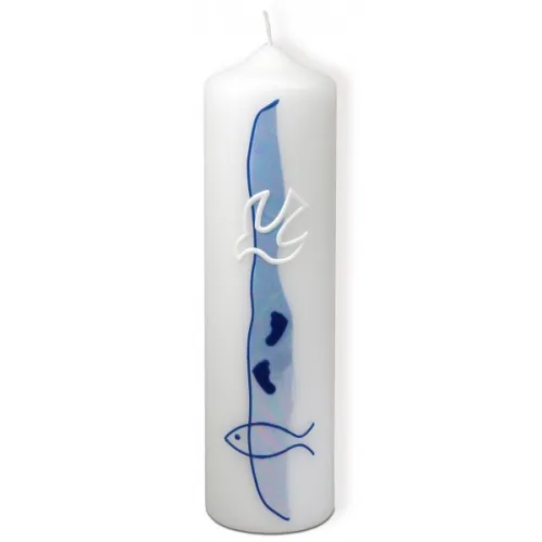 Bougie motif bleu colombe, pas, poisson