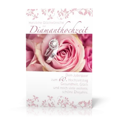 Doppelkarte Diamantringe + rosa Rose PG4