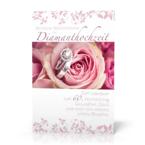 Doppelkarte Diamantringe + rosa Rose PG4