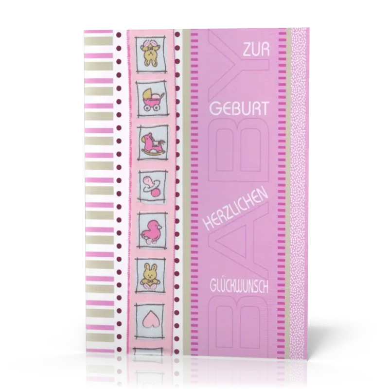 Doppelkarte Satinband Schaukelpferd rosa PG6