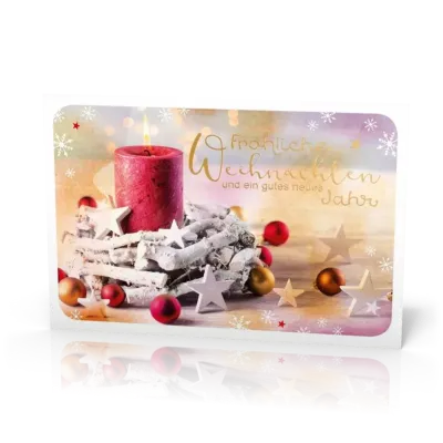 Doppelkarte Weihnachten Rote Kerze, weisse Sterne PG4