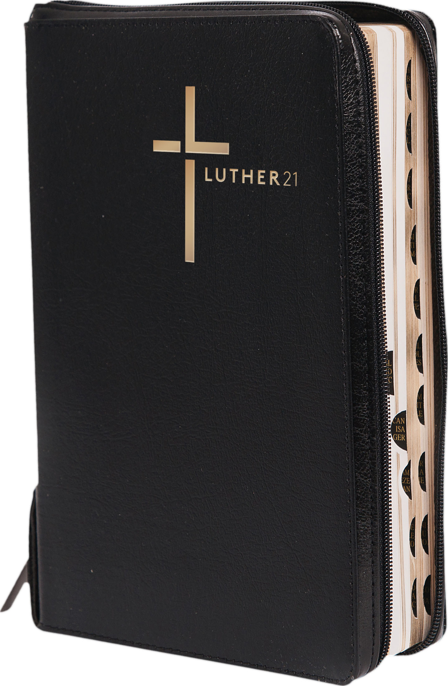 Luther21 - Standardausgabe- Lederfaserstoff, schwarz - Goldschnitt mit Register Reissverschluss