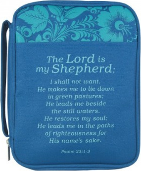 Pochette Bible L "The Lord is my Shepherd" tissu vert - Psalm 23.1-3