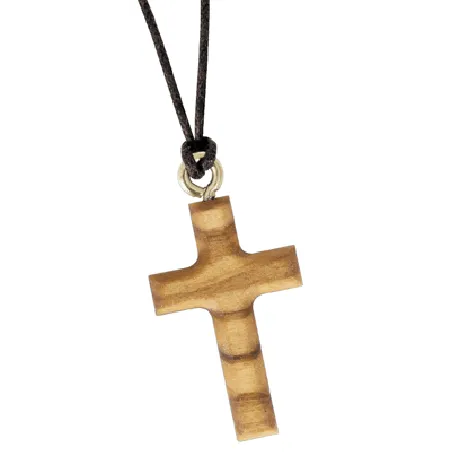 Croix en bois d'olivier avec cordon marron