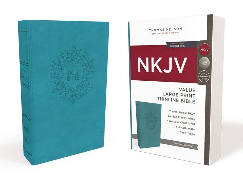 Anglais, Bible NKJV, value thinline Bible Large Print, Leathersoft, Blue, Red Let.