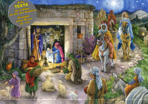 Crèche traditionnelle - Calendrier de l'Avent avec texte biblique