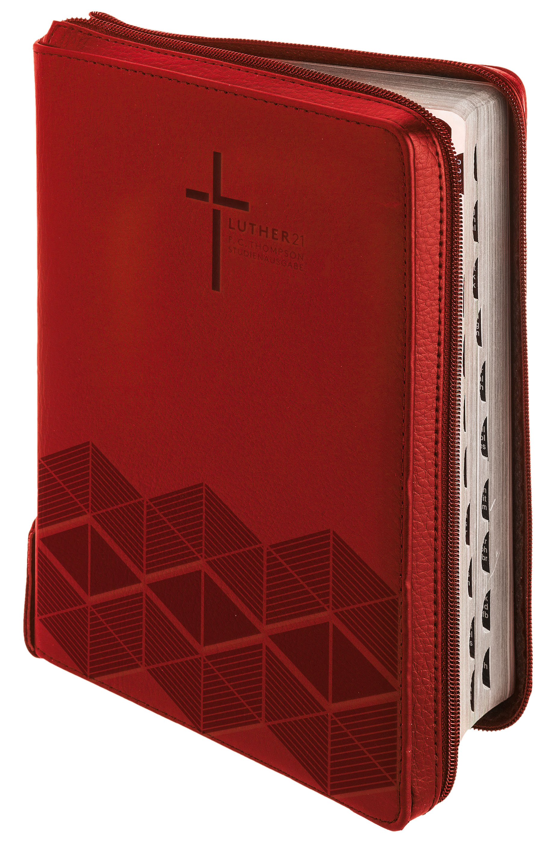 Luther 21 Thompson Studienbibel, Kunstleder rot, Silberschn. Griffreg. RV - Worte Jesu rot