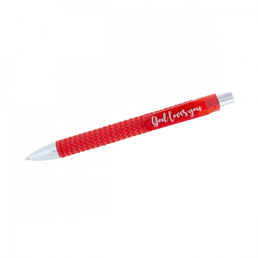 God loves you - Kugelschreiber (rot) - mit Schaft aus gewebtem Textil