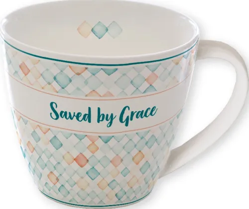 Tasse - Saved by Grace - weiss, blau, 300ml