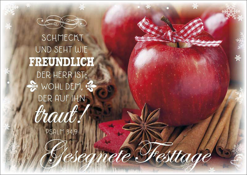 Postkarte Gesegnete Festtage roter Apfel - 12 Stück pro Päckchen