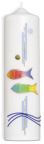 Bougie motifs deux poissons couleur arc-en-ciel, eau