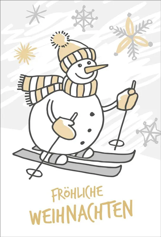 Doppelkarte Weihnachten Schneemann auf Ski