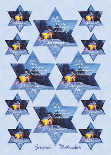 Aufkleber-Grusskarte  "Gesegnetes Fest" - "Sternförmige" Aufkleber