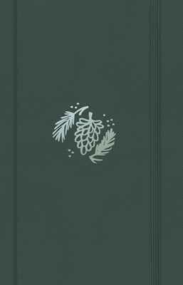 Carnet av. élastique vert foncé av. motif Feuilles et Pomme de pin-couverture toilée-Avec versets en anglais - 12 x 18.5 cm