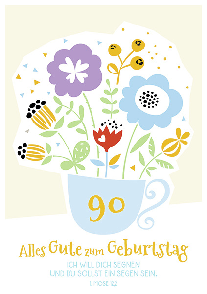 Doppelkarte 90 Blumen in Tasse GF