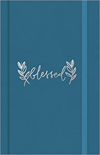 Carnet av. élastique bleu "Blessed"-couverture toilée -Versets en anglais - 12 x 18.5 cm