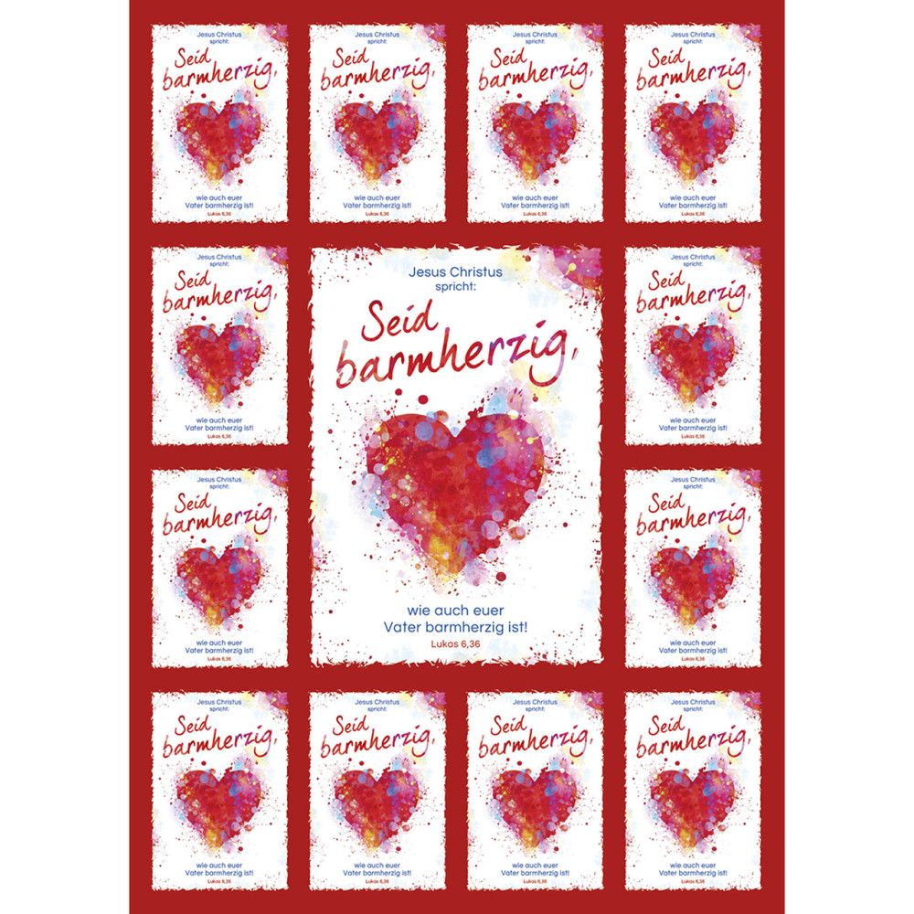 Aufkleber-Gruss-Karten "Seid barmherzig wie euer Vater barmherzig ist" - Motiv Herz Grafik