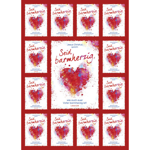 Aufkleber-Gruss-Karten "Seid barmherzig wie euer Vater barmherzig ist" - Motiv Herz Grafik