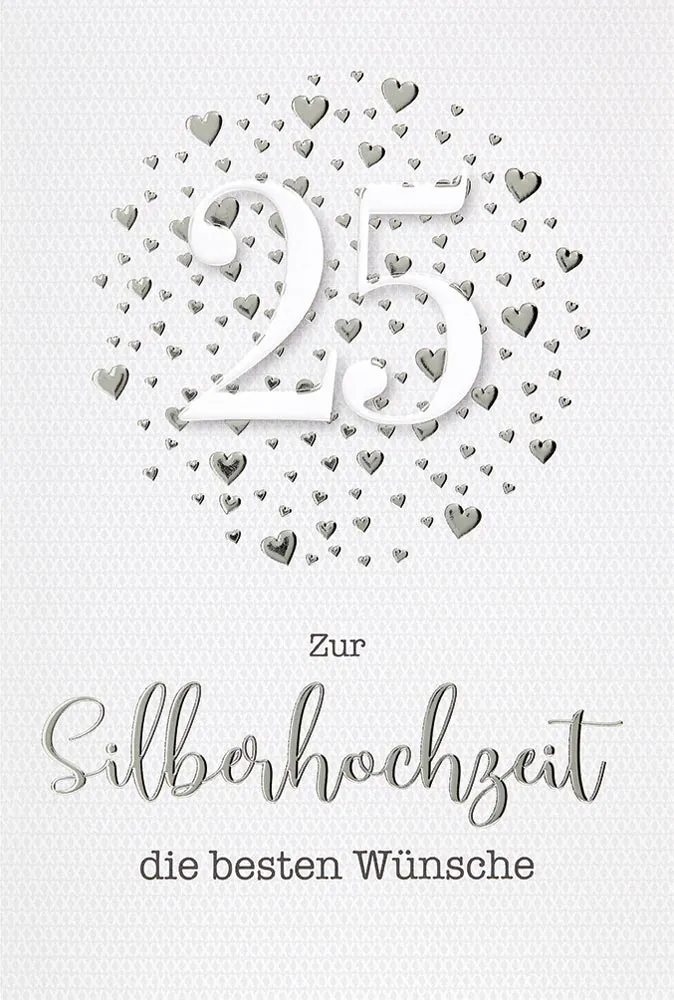 Doppelkarte 25 Silberherzen
