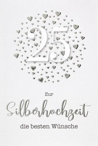 Doppelkarte 25 Silberherzen