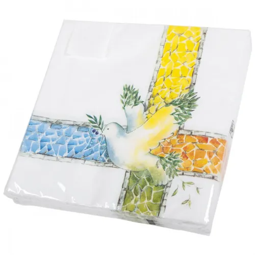 Lot de 20 serviettes "Espérance" - Motif colombe et croix