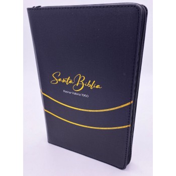 Espagnol, Bible RVR 1960, slim, couverture toilée avec zip, noir avec filigrane doré