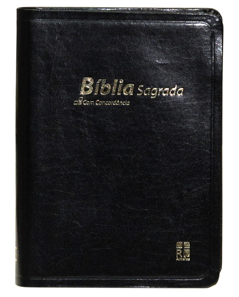 Portugais, Bible Almeida Révisée et Corrigée, DN47C, compact, similicuir, noir, tranche dorée