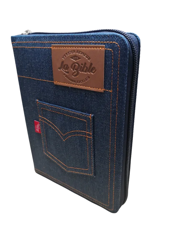 Bible Semeur 2015, compacte, couverture jeans souple bleue, avec zip - tranche blanche
