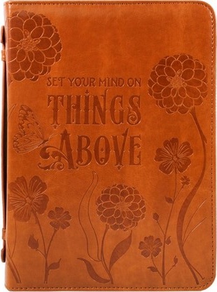 Pochette Bible, similicuir brun, Large - Set your Mind on Things Above