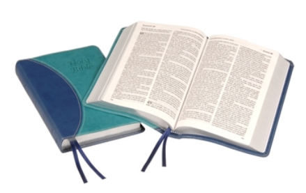 Anglais, Bible King James Version, two tone bleu, similicuir, tranche argent