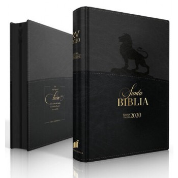 Espagnol, Bible Reina Valera 2020, gros caractères, similicuir duo noir/gris motif lion, fermeture éclair, tranche or