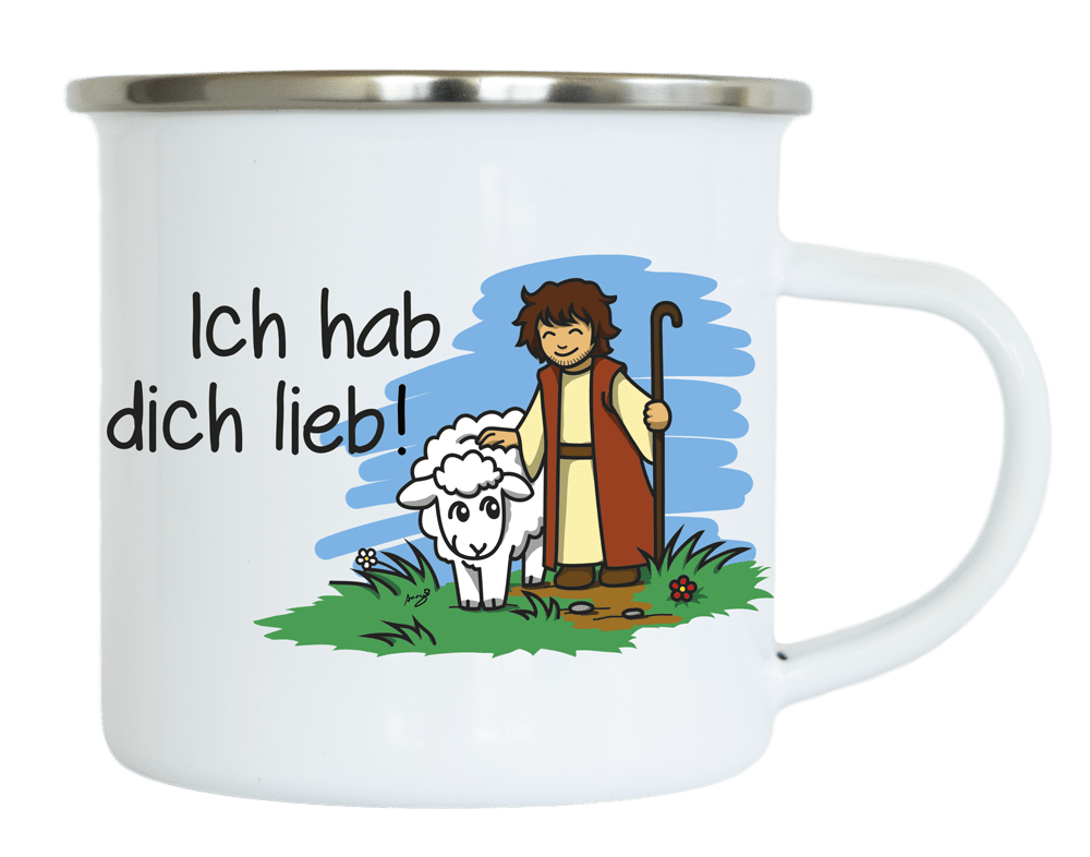 Emaille Becher Hirte Silberrand - robuste Tasse