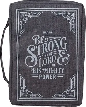 Bibelhülle Stoff 'Be strong in the Lord' - grau