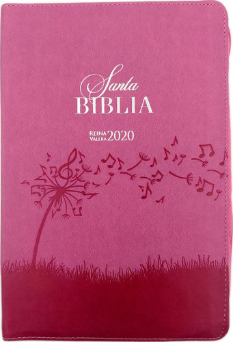 Espagnol, Bible Reina Valera 2020, gros caractères, simili rose avec notes de musique, fermeture...