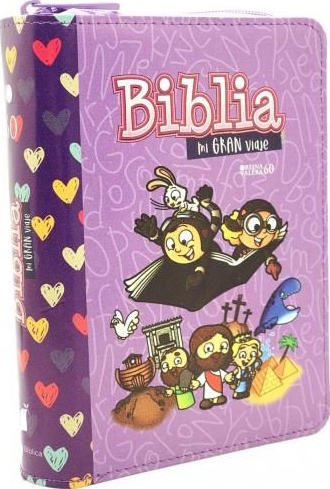 Espagnol, Bible RVR 1960 pour enfants, gros caractères, similicuir violet couv. Illustrée, zip - Biblia Mi gran viaje lila i/pie
