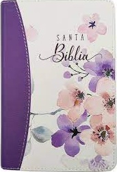 Espagnol, Bible Reina Valera 2020, gros caractères, similicuir, violet avec fleurs, fermeture...