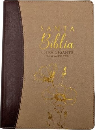 Espagnol, Bible RVR 1960, très gros caractères, similicuir duo brun/camel avec fleur, avec...