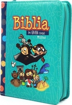 Espagnol, Bible RVR 1960 pour enfants, gros caractères, similicuir turquoise couv. Illustrée, zip