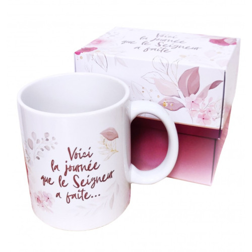 Tasse "Voici la journée que le Seigneur a faite..." - avec motifs floraux