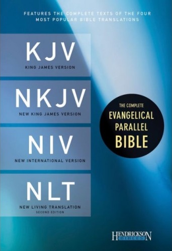 Anglais, Bible évangélique, 4 traductions en parallel, similicuir, noir, tranche or