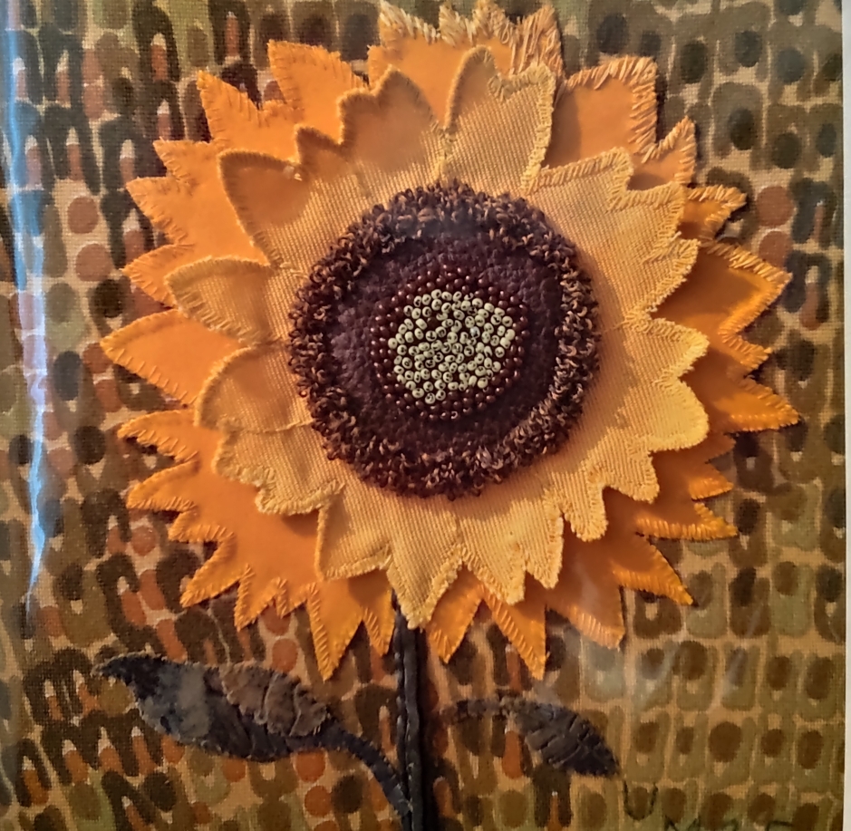 Faltkarte 15x15cm Sonnenblume - Stoff-Applikation Ursi Minder-Frick