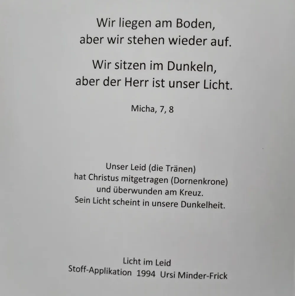 Faltkarte 16.5x16.5cm Licht im Leid - Stoff-Applikation Ursi Minder-Frick