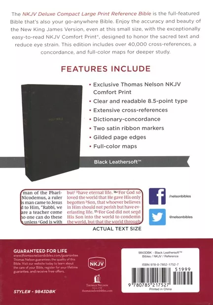 Anglais, Bible de référence New King James Version, gros caractères, similicuir, noire, tranche...