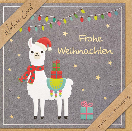 Doppelkarte Weihnachten Lama mit Mütze und Schal NC