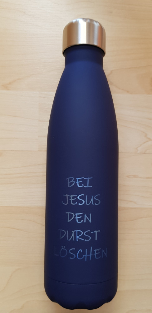 Trinkflasche isoliert, "Bei Jesus den Durst löschen" - dunkelblau, 500 ml