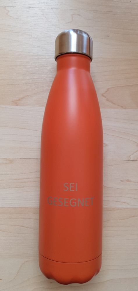 Trinkflasche isoliert, "sei gesegnet" - orange, 500 ml