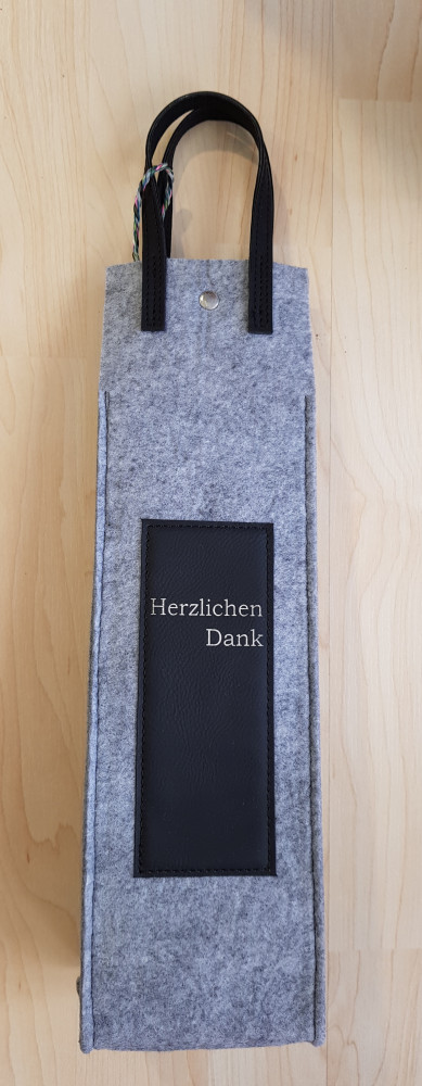 Flaschenträger Filz - Herzlichen Dank - Schwarz - Schrift Querformat