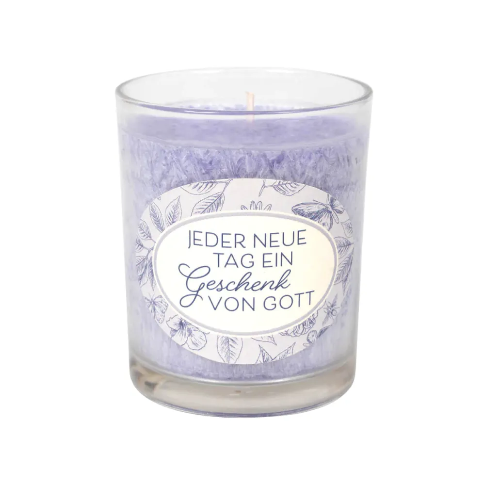 Jeder neue Tag ein Geschenk von Gott - Glas mit Duftkerze Lavendel